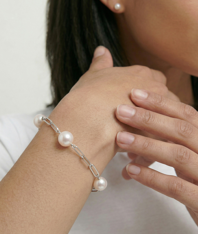 Armband aus 14-karätigem Gold mit japanischen Akoya-Perlen (8,5–9,0 mm) und Gliederkette – Zweites Bild
