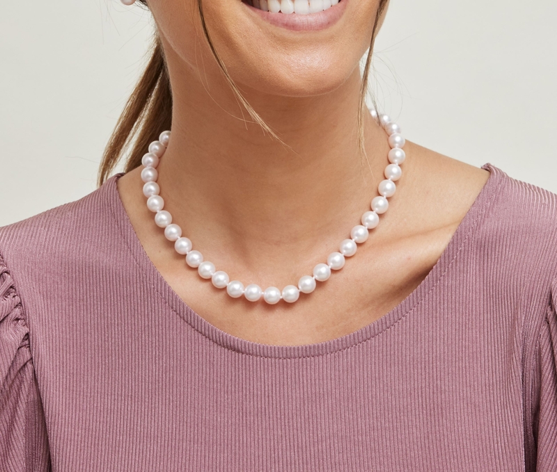 9.0-9.5mm Japanese Akoya White Pearl Necklace - AAA Quality - Model Image