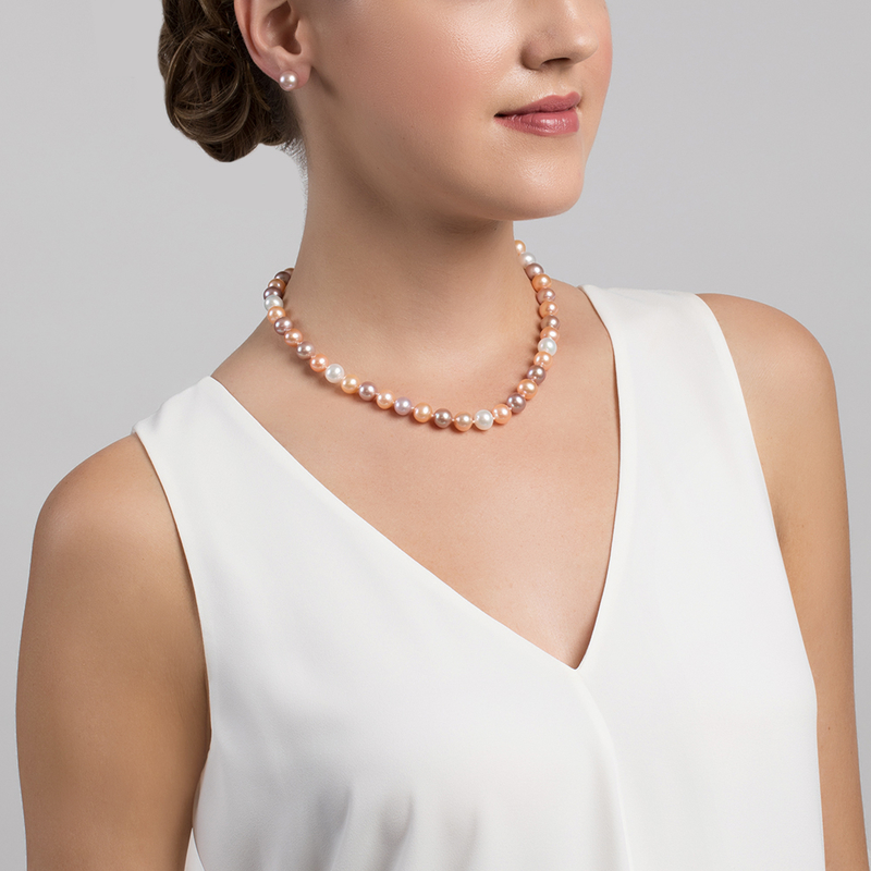 9.5-10.5mm Multicolor Freshwater Pearl Necklace - AAAA Quality - Model Image
