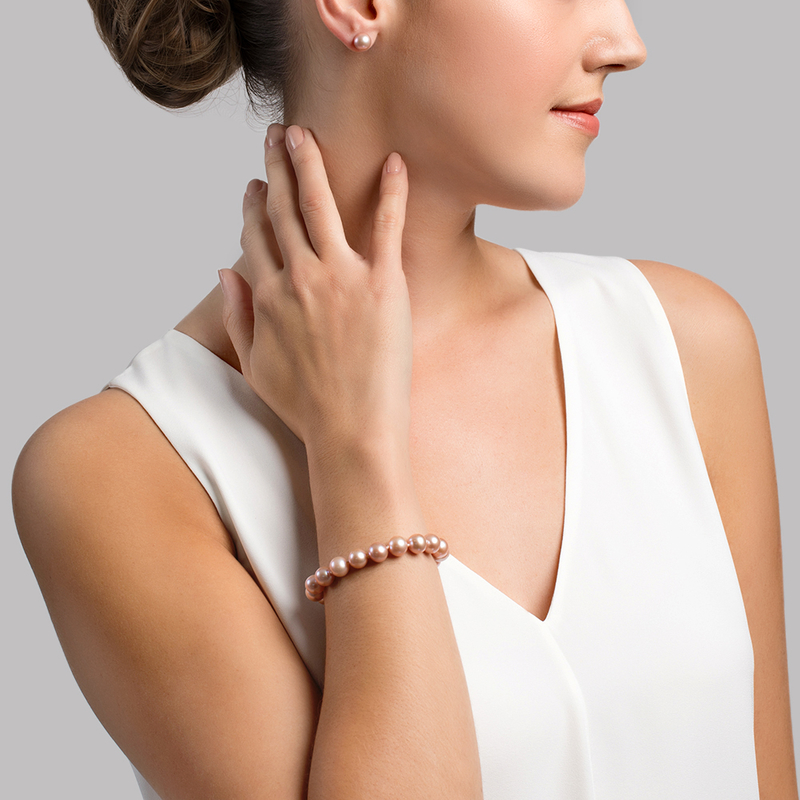 Armband aus rosa Süßwasserperlen, 8,5–9,5 mm – AAAA-Qualität – Modellbild