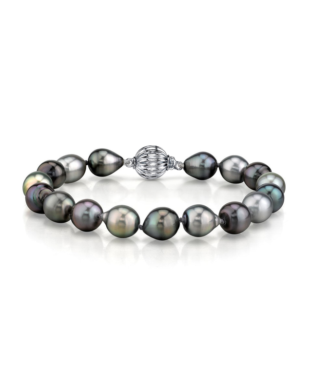 10-11mm Tahitian South Sea Multicolor Drop - Shape Pearl Bracelet - AAAA Quality