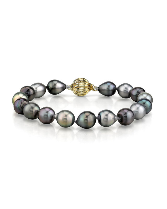 9-10mm Tahitian South Sea Multicolor Drop - Shape Pearl Bracelet - AAAA Quality - Third Image