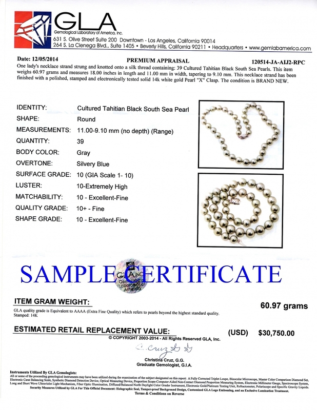 9–11 mm Silberne Tahiti-Südseeperlen-Halskette – AAAA-Qualität – Drittes Bild