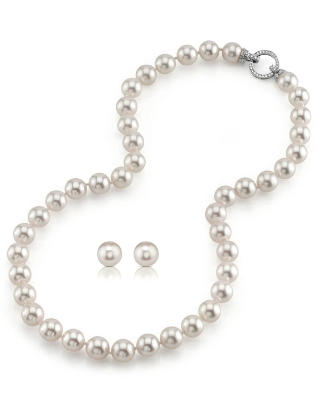 8,0–8,5 mm Hanadama-Perlen-Set aus Halskette und Ohrringen