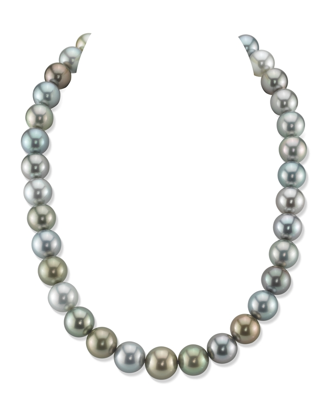 13–14 mm Tahiti-Südsee-Perlenkette in hellen, bunten Farben – AAAA-Qualität