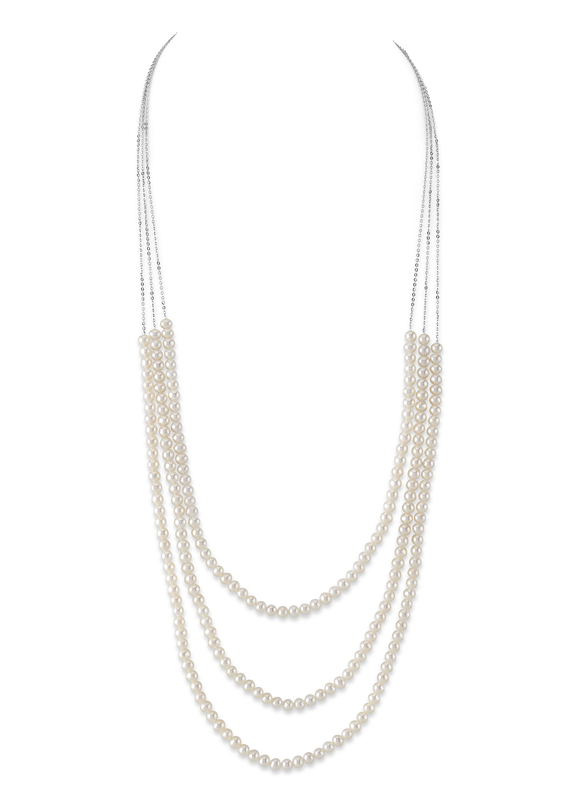 14-karätige Goldkette mit drei Süßwasserperlen und Kette im Addie-Stil