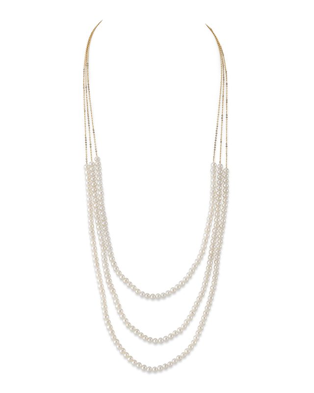 14-karätige Goldkette mit drei Süßwasserperlen und Kette im Addie-Stil – drittes Bild