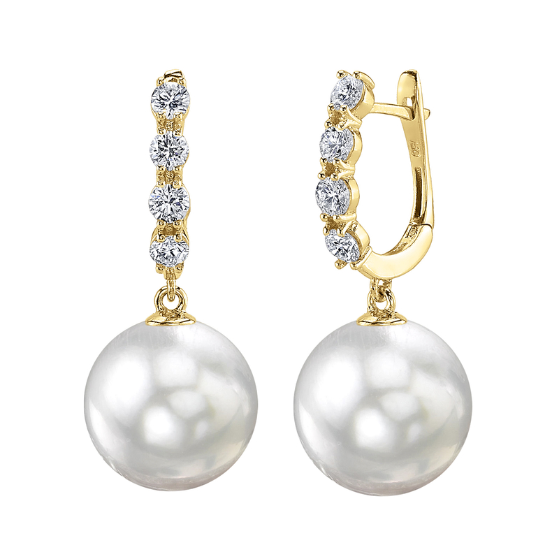 Ohrringe „Belle“ mit weißer Südseeperle und Diamanten