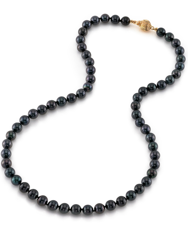 6.5-7.0mm Japanese Akoya Black Pearl Necklace - AAA Quality - Third Image