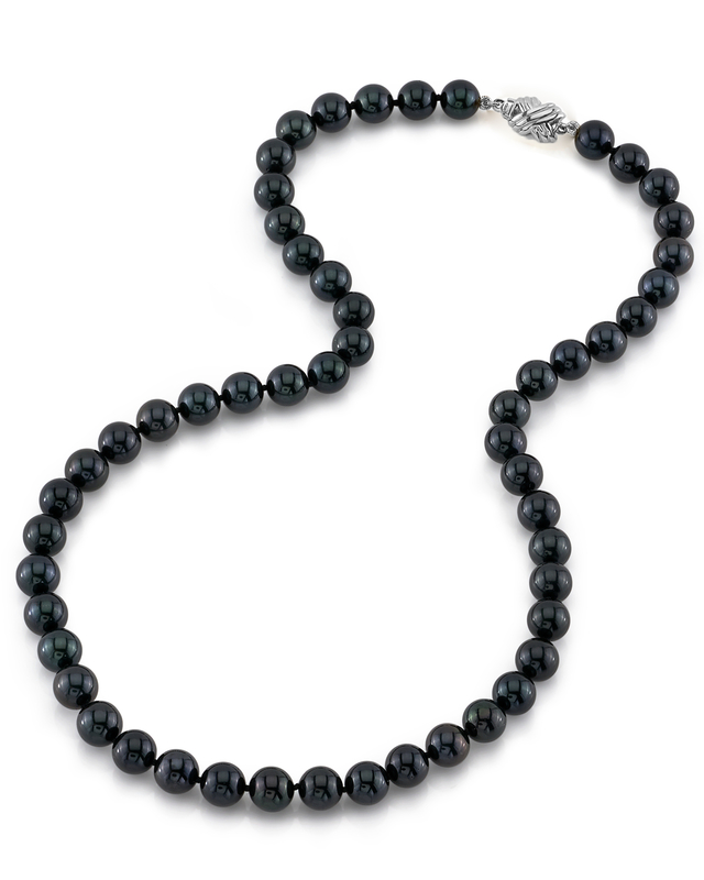 7.5-8.0mm Japanese Akoya Black Pearl Necklace - AA+ Quality