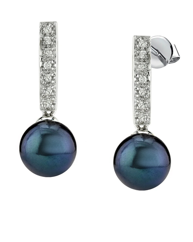 Schwarze Akoya-Perlen-Ohrringe mit Diamanten