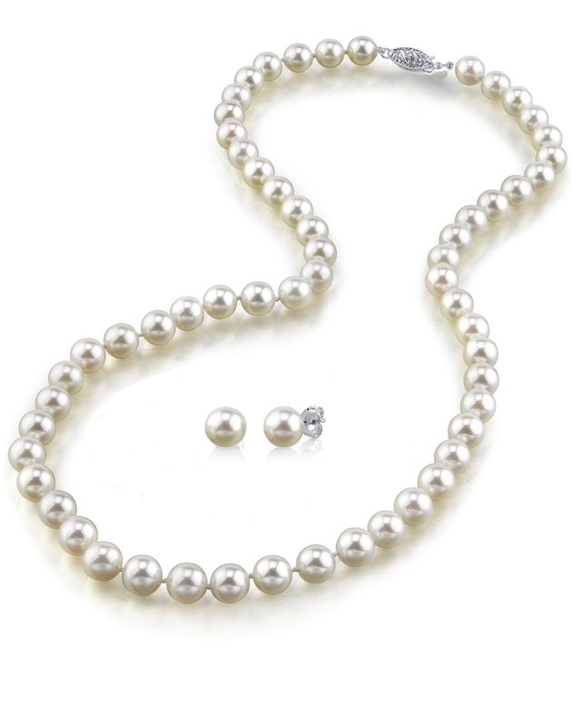 6.5-7.0mm Japanese Akoya Pearl Necklace & Earrings - AAA Quality