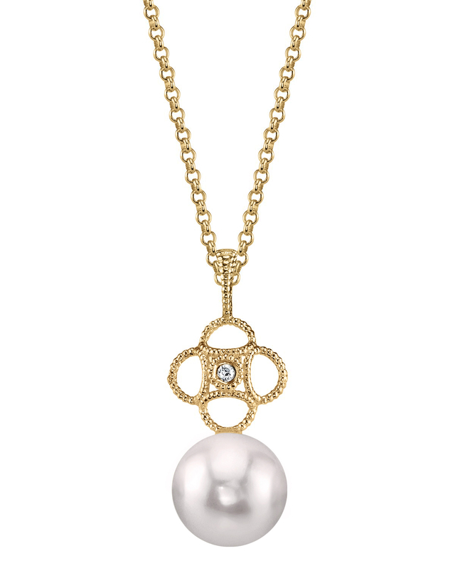Anhänger aus 14-karätigem Gold mit Akoya-Perle und Diamanten