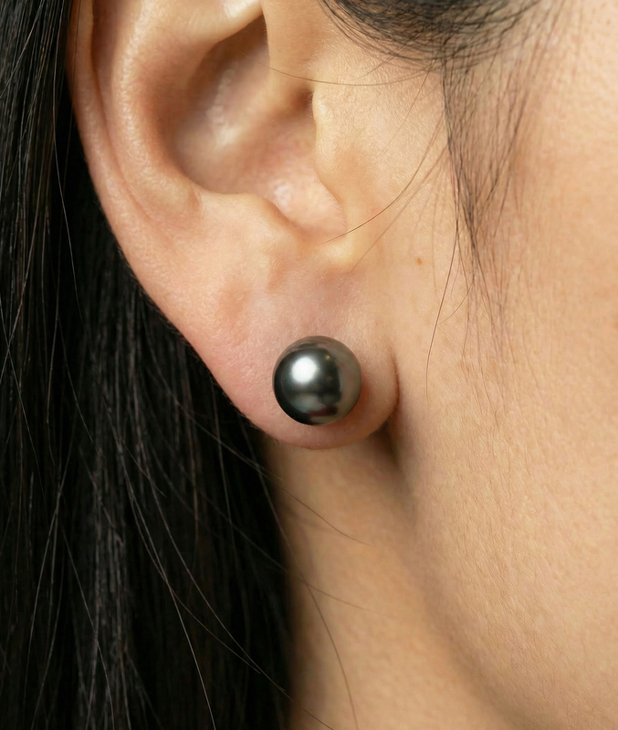 8,5–9,0 mm schwarze Akoya-Rundperlen-Ohrstecker – Zweites Bild