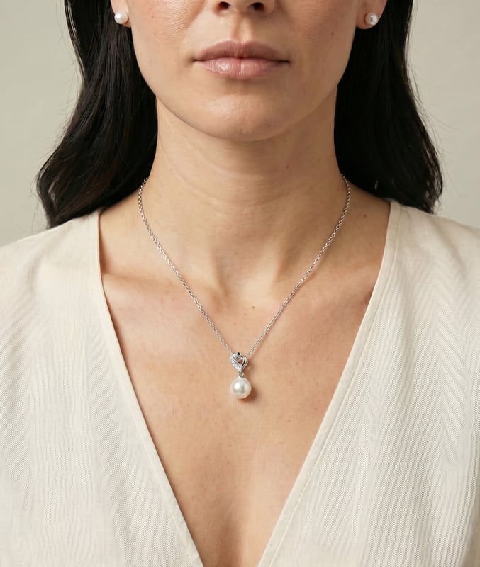 Melissa-Anhänger mit weißer Südseeperle und Diamanten – Modellbild