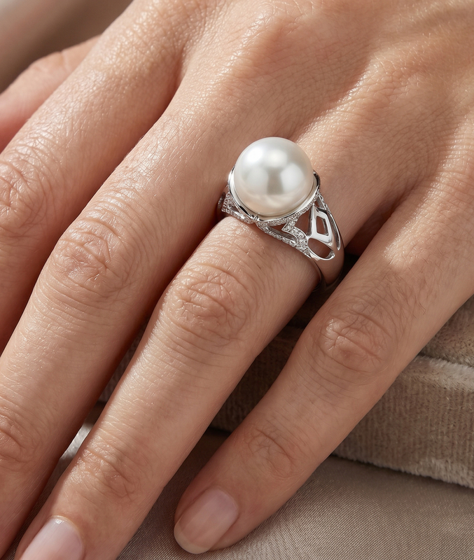 Ring mit weißer Südseeperle und Diamanten – Zweites Bild