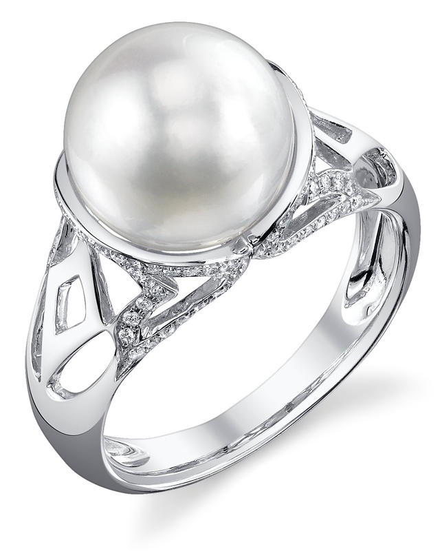 Abby-Ring mit weißer Südseeperle und Diamanten