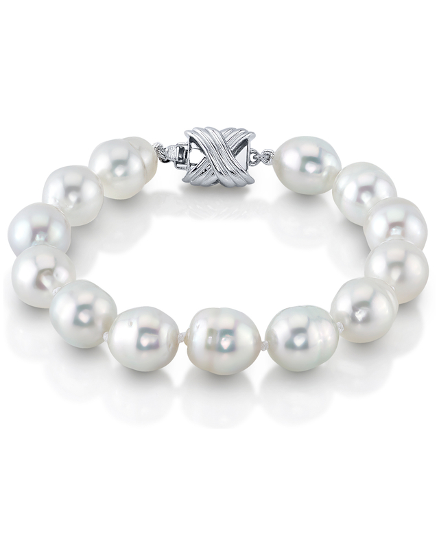 Armband aus 9–10 mm großen weißen Südsee-Barockperlen