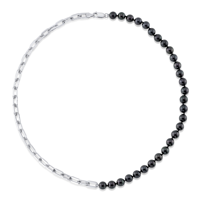 7,5–8,0 mm schwarze Süßwasserperle & Kette – Blake-Halskette