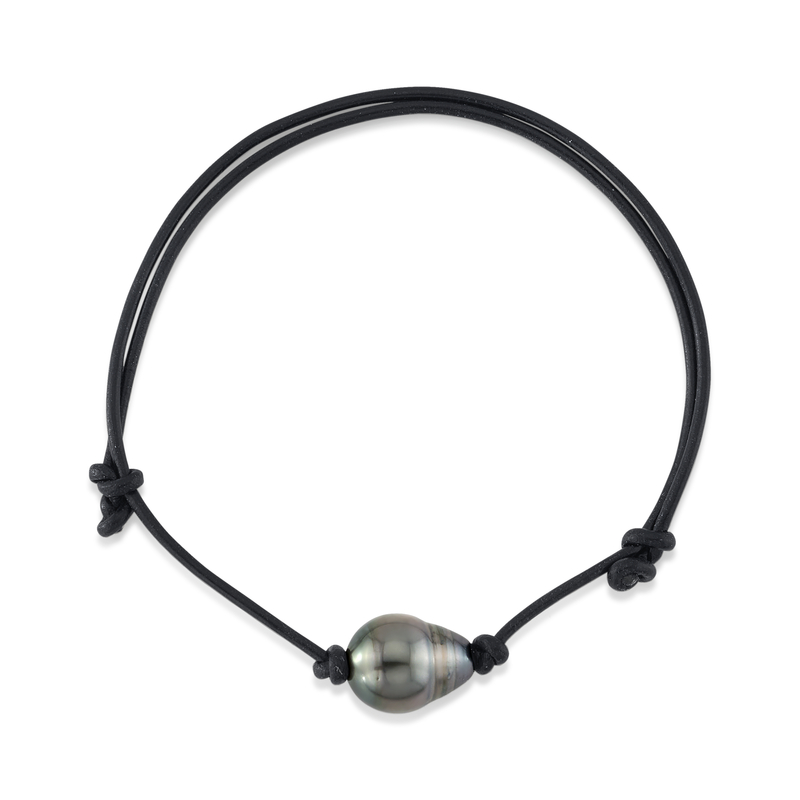 Verstellbares Lederarmband mit tahitischen Barockperlen für Damen
