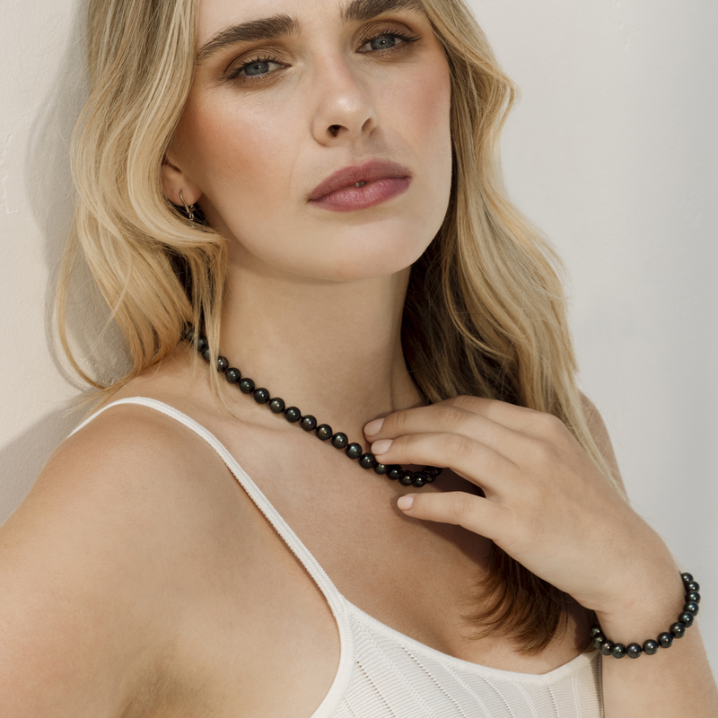 8.0-8.5mm Japanese Akoya Black Pearl Necklace - AA+ Quality - Secondary Image
