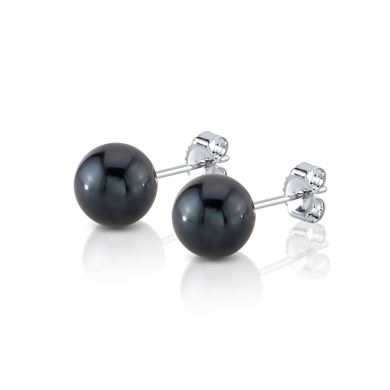 7 mm schwarze runde Süßwasserperlen-Ohrstecker