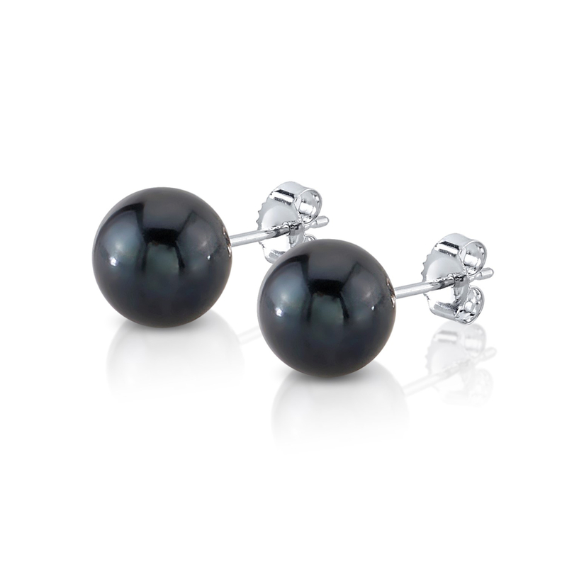 7,5–8,0 mm schwarze Akoya-Rundperlen-Ohrstecker