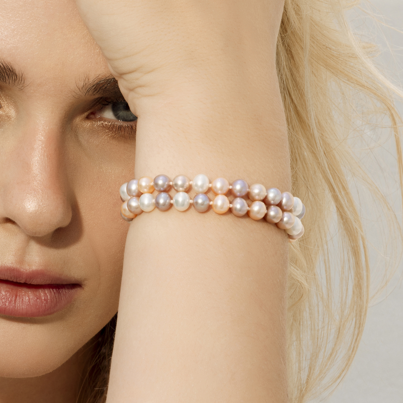 6,5–7 mm mehrfarbiges Süßwasser-Doppelperlenarmband – AAA-Qualität – Modellbild