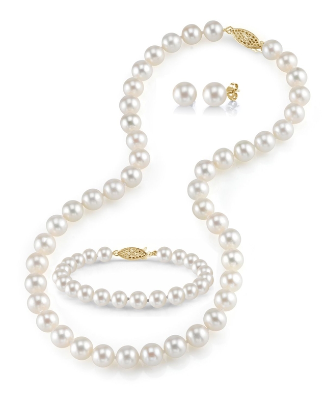 7,0–7,5 mm weiße Süßwasserperlen-Halskette, Armband und Ohrringe – Drittes Bild