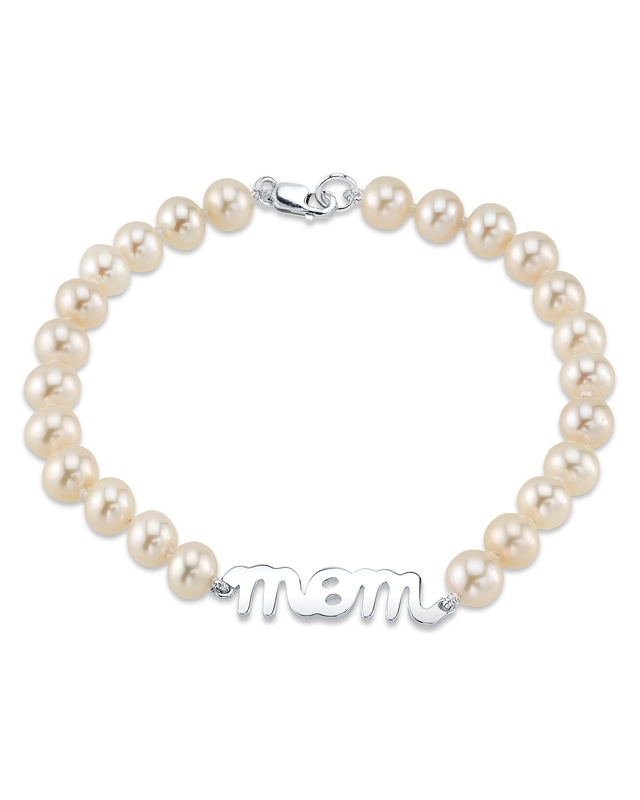 6,0–6,5 mm weißes Süßwasser-Zuchtperlenarmband für Mütter