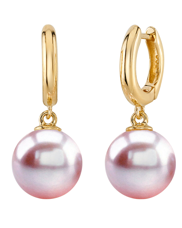 14-karätige Gold-Ohrringe mit rosa Süßwasserperlen im Huggie-Mary-Stil