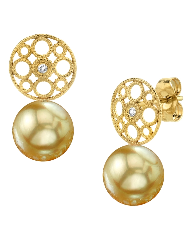 Faye-Ohrringe mit goldener Südseeperle und Diamanten