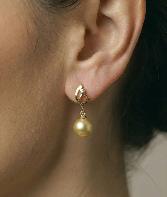 14-karätige Gold-Ohrringe „Golden Pearl & Diamond Symphony“ – Zweites Bild