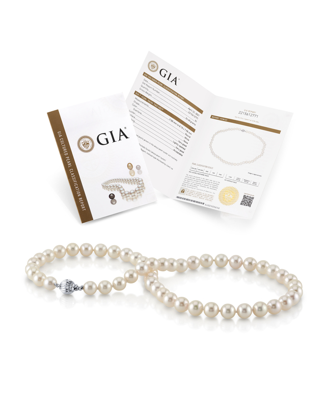 GIA-zertifizierte Halskette aus japanischen Akoya-Weißperlen, 7,5–8,0 mm – AAA-Qualität