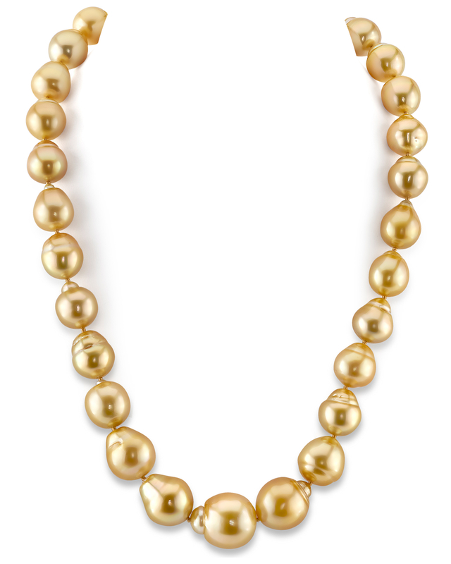 Halskette aus barock geformten goldenen Südseeperlen, 12–16 mm – AAA-Qualität