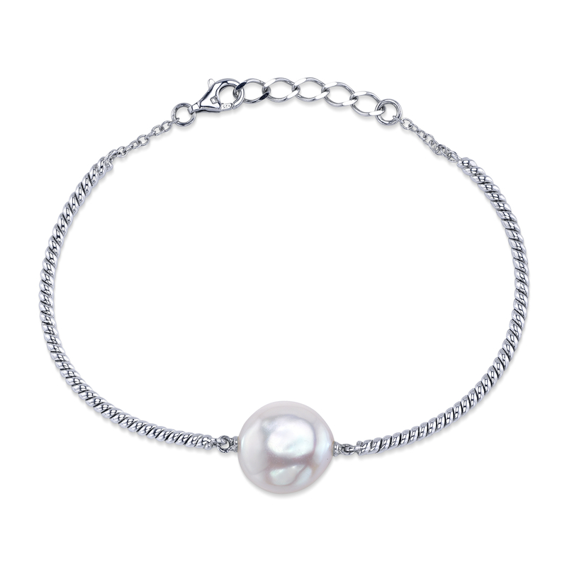Armband mit weißen Süßwasser-Barockperlen für den Juni