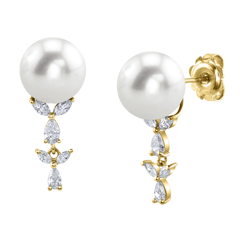 Kiara-Ohrringe mit weißer Südseeperle und Diamanten