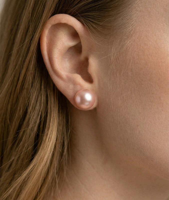 11 mm rosa Süßwasser-Rundperlen-Ohrstecker – Zweites Bild
