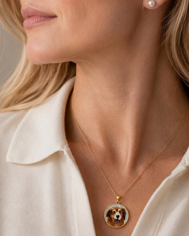 14K Gold Custom Mother of Pearl Round Pendant - Secondary Image