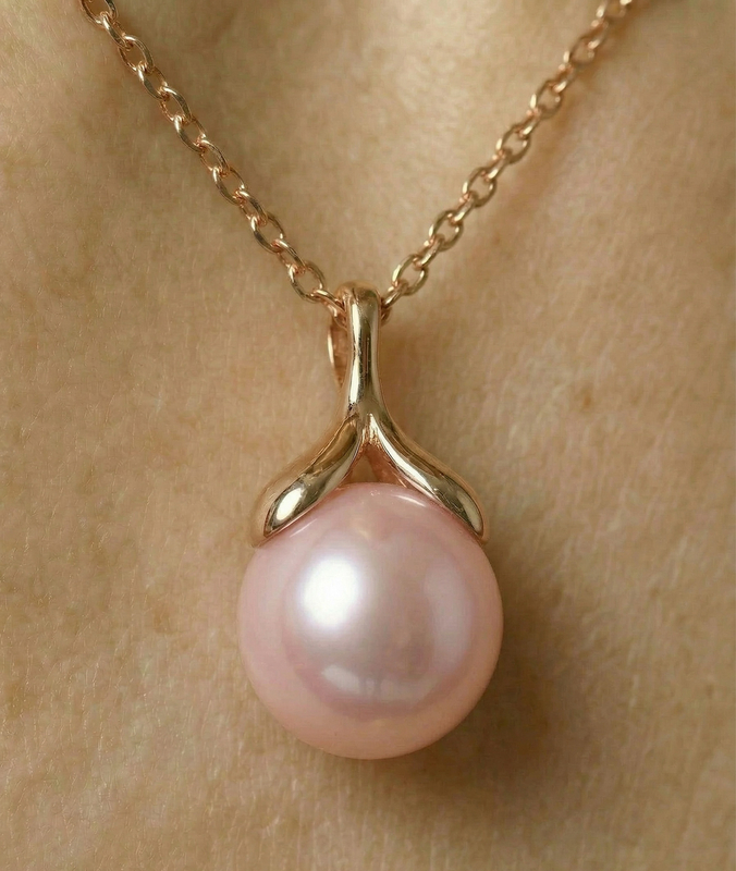 10–11 mm rosa Süßwasserperle, rosévergoldeter Oliven-Tropfen-Anhänger – Zweites Bild