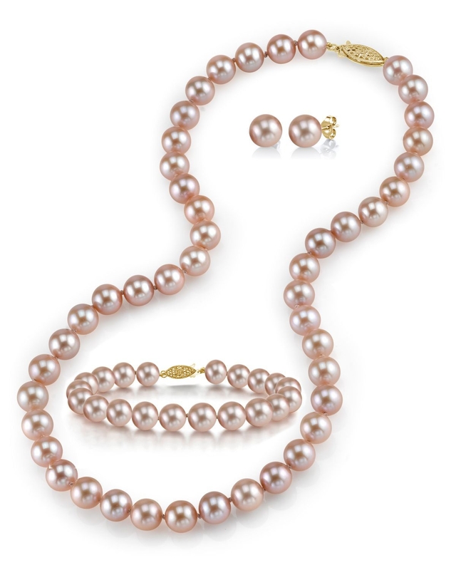 6,5–7,0 mm rosa Süßwasserperlen-Halskette, Armband und Ohrringe – drittes Bild