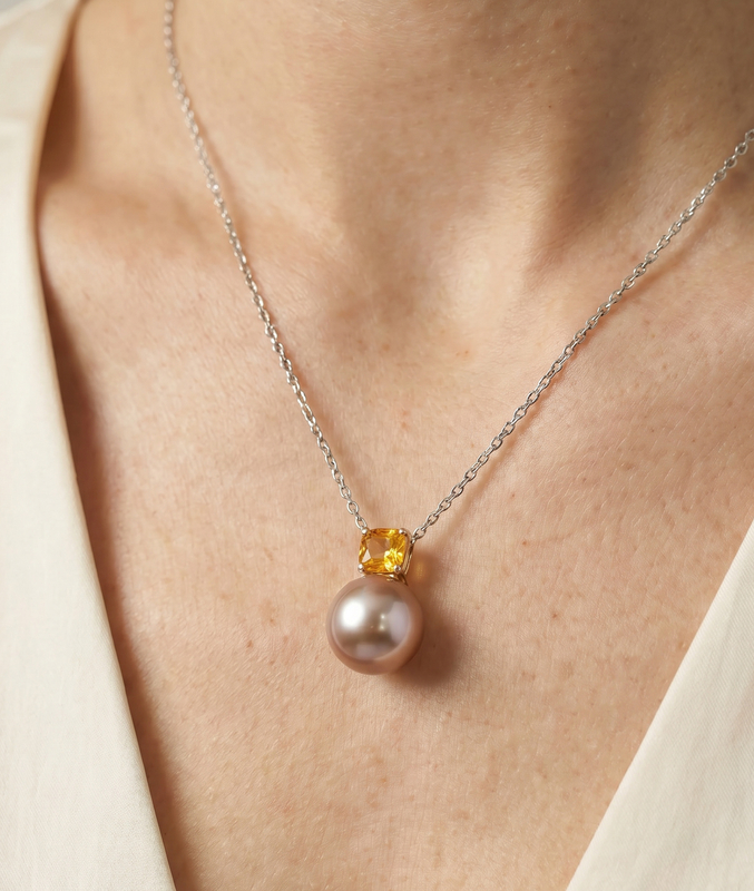 14K Gold Freshwater Pearl & Citrine Pendant - Secondary Image
