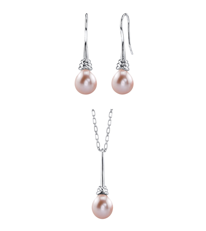 Set aus Anhänger und Ohrringen mit rosa Süßwasserperle „Denise“