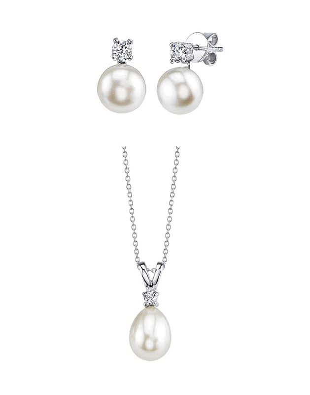 Rosalie-Schmuckset aus weißen Süßwasser-Zuchtperlen und Zirkonia