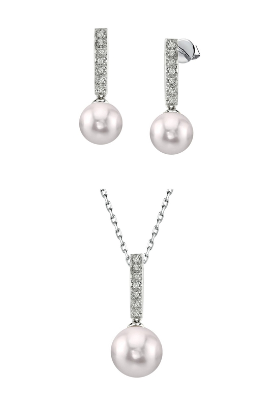 Akoya-Perlen-Anhänger und Ohrringe mit Diamanten