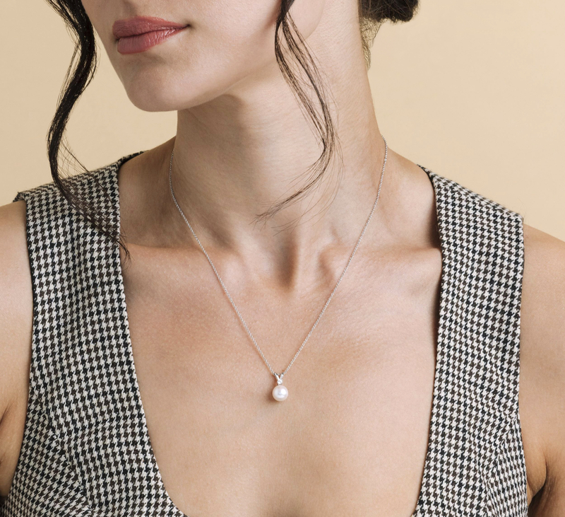 14K Freshwater Pearl & Diamond Classic Pendant - Model Image