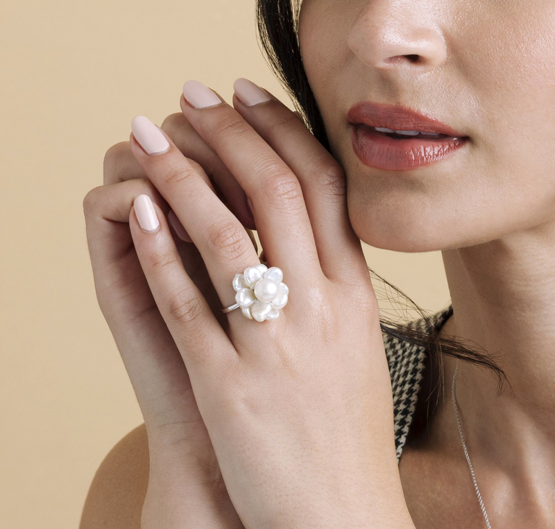Ring mit weißer Keshi-Zuchtperle aus Süßwasser