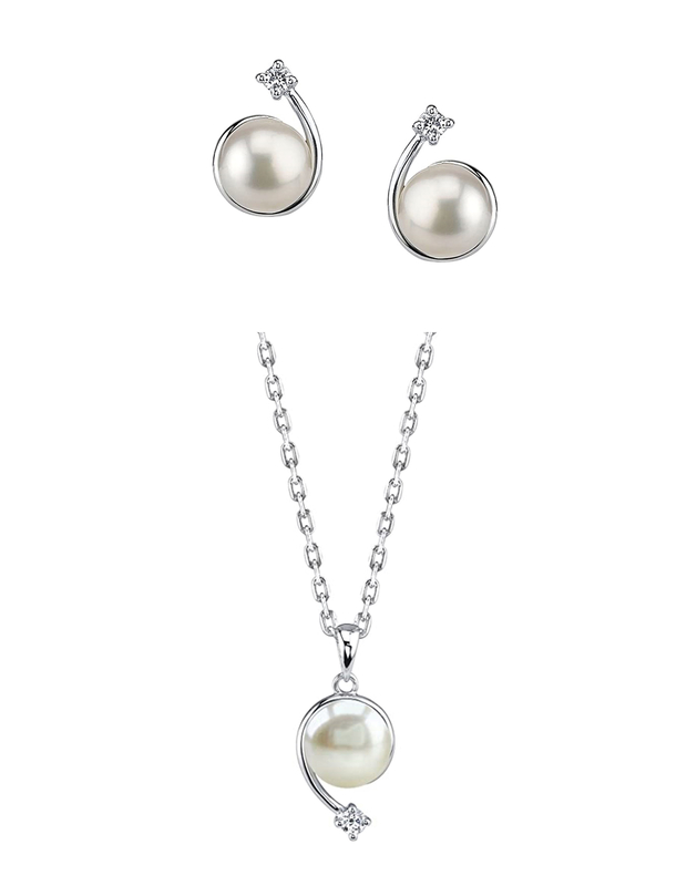 Schmuckset mit weißer Süßwasserzuchtperle und Zirkonia im Shooting-Star-Design