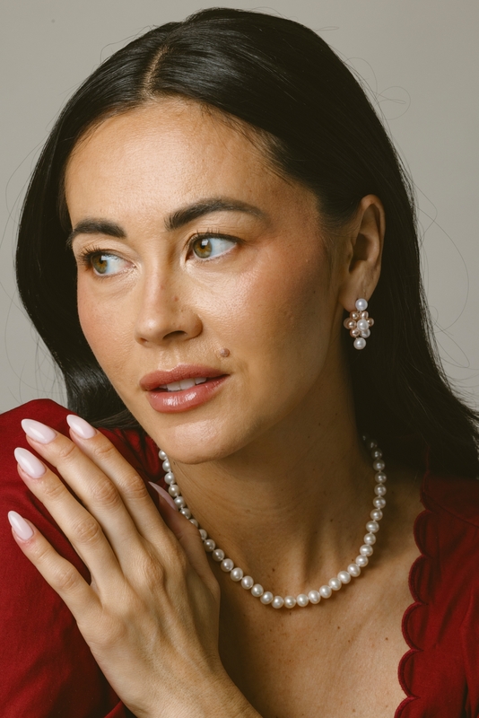 Multi - Freshwater Pearl Adeline Earrings - Model Image