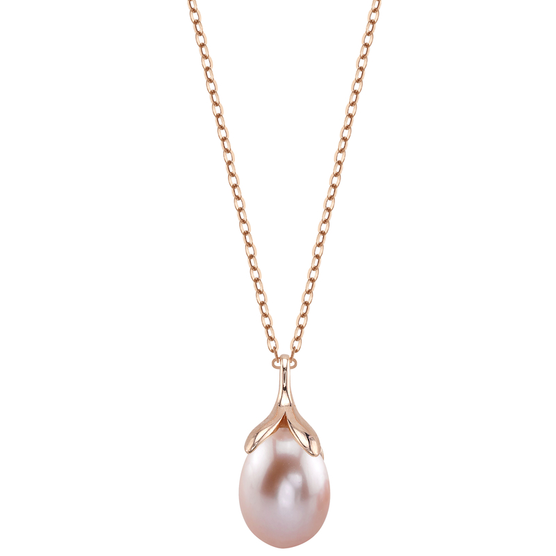 10–11 mm rosa Süßwasserperle, rosévergoldeter Oliven-Tropfen-Anhänger